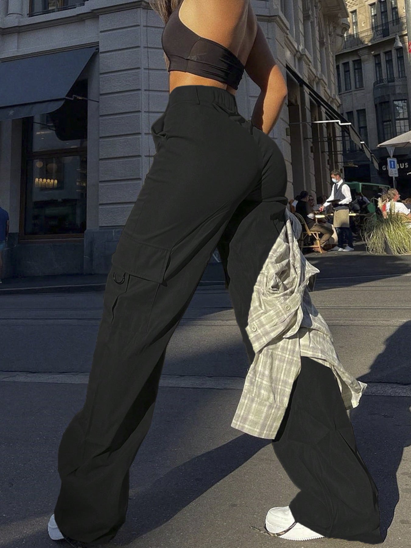 High-Waisted Cargo Pants for Women, Y2K Street Style Loose Fit with Multi Pockets