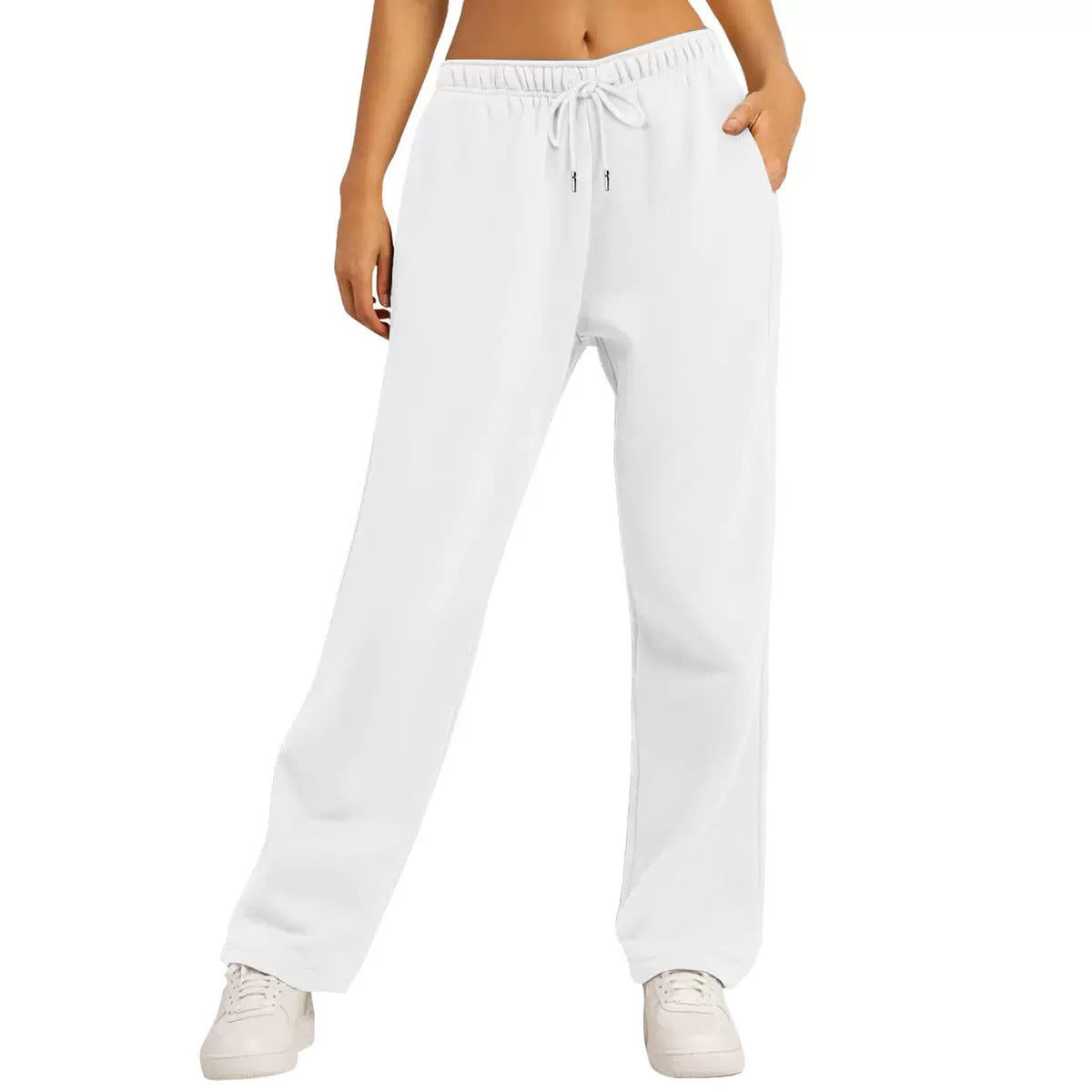 Women's Wide-Leg Sweatpants – Elastic Drawstring Waist Baggy Lounge Pants with Pockets