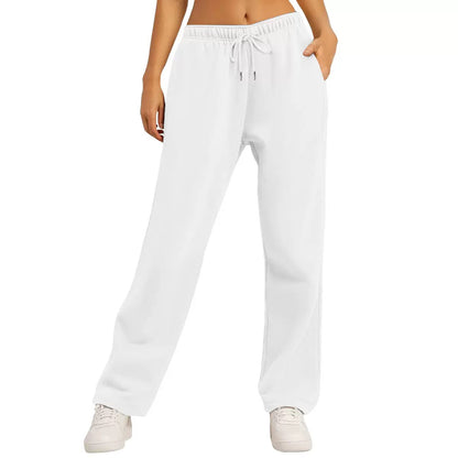 Women's Wide-Leg Sweatpants – Elastic Drawstring Waist Baggy Lounge Pants with Pockets