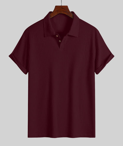 Mens Breathable Hollow Out Knit Polo Shirt