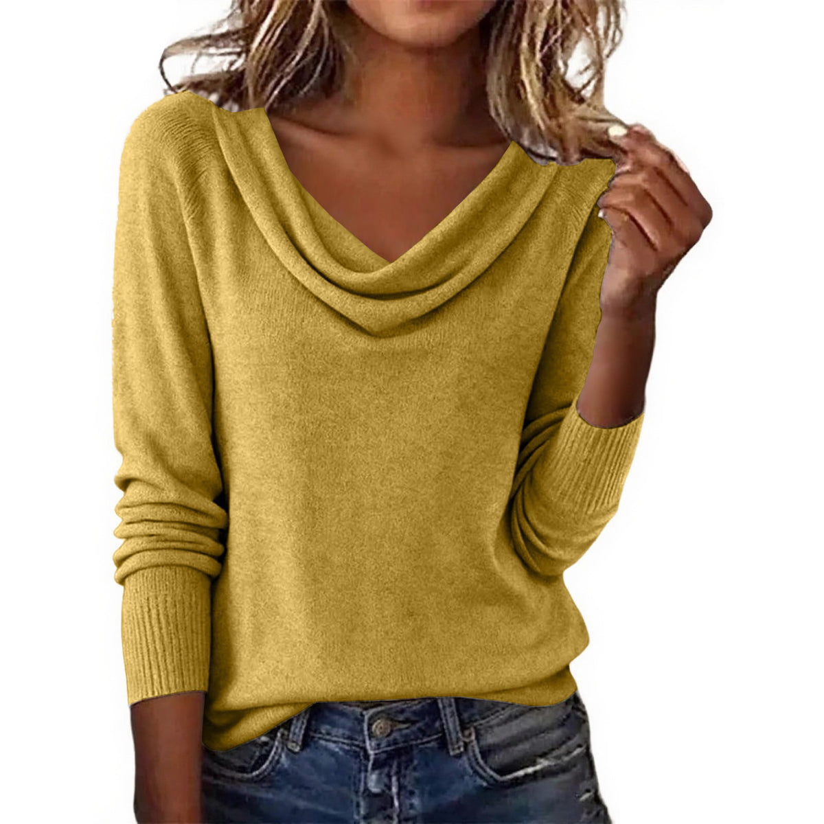 Women's Cowl Neck Long Sleeve Sweater – Lightweight Loose Knit Pullover Tunic Top