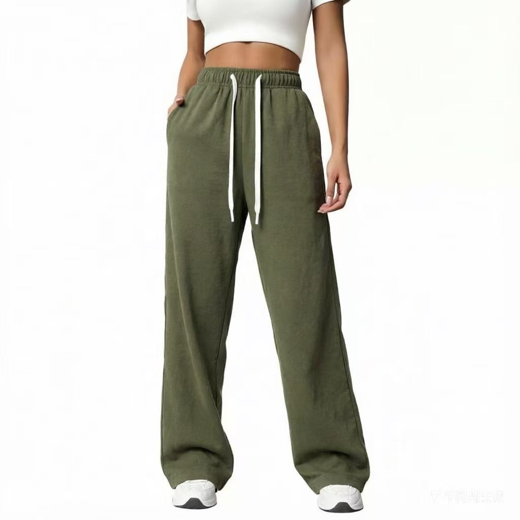 Women's Wide-Leg Sweatpants – Elastic Drawstring Waist Baggy Lounge Pants with Pockets
