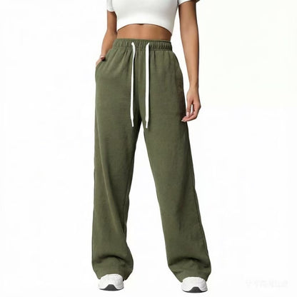 Women's Wide-Leg Sweatpants – Elastic Drawstring Waist Baggy Lounge Pants with Pockets