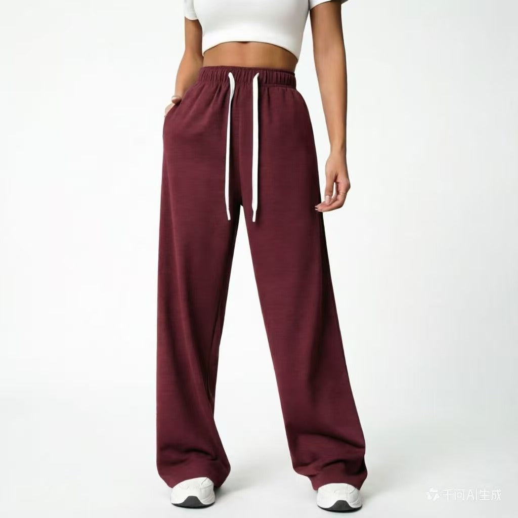 Women's Wide-Leg Sweatpants – Elastic Drawstring Waist Baggy Lounge Pants with Pockets