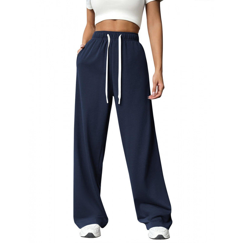 Women's Wide-Leg Sweatpants – Elastic Drawstring Waist Baggy Lounge Pants with Pockets