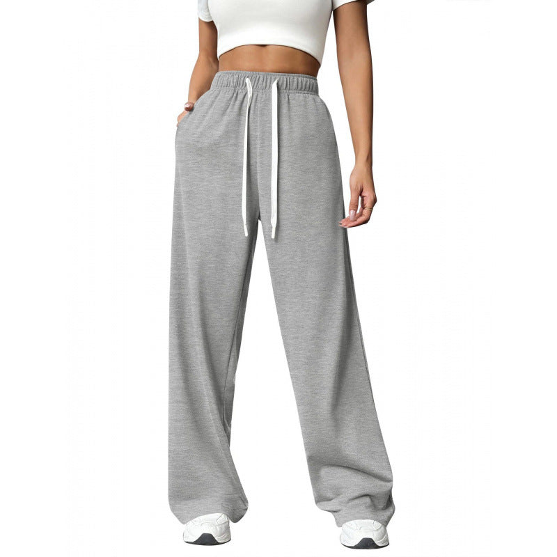 Women's Wide-Leg Sweatpants – Elastic Drawstring Waist Baggy Lounge Pants with Pockets