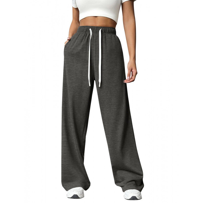 Women's Wide-Leg Sweatpants – Elastic Drawstring Waist Baggy Lounge Pants with Pockets