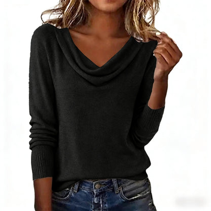 Women's Cowl Neck Long Sleeve Sweater – Lightweight Loose Knit Pullover Tunic Top