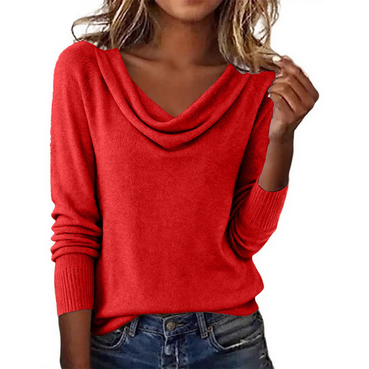 Women's Cowl Neck Long Sleeve Sweater – Lightweight Loose Knit Pullover Tunic Top