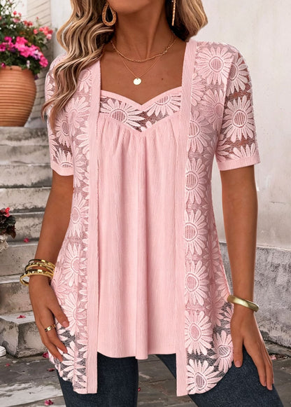 Women's Floral Lace Layered Tunic Top