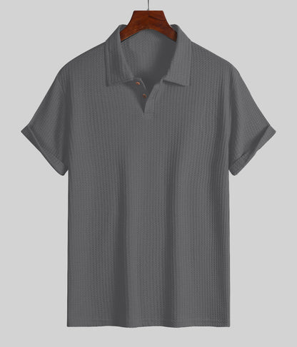 Mens Breathable Hollow Out Knit Polo Shirt