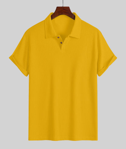 Mens Breathable Hollow Out Knit Polo Shirt