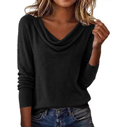 Women's Cowl Neck Long Sleeve Sweater – Lightweight Loose Knit Pullover Tunic Top