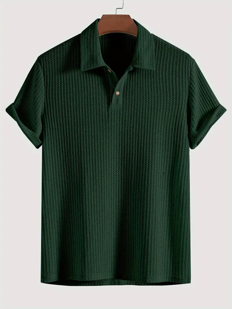 Mens Breathable Hollow Out Knit Polo Shirt
