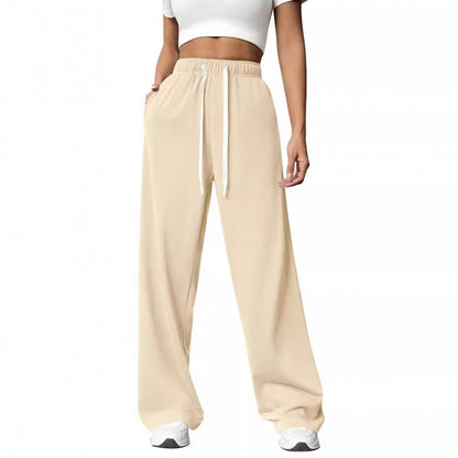 Women's Wide-Leg Sweatpants – Elastic Drawstring Waist Baggy Lounge Pants with Pockets