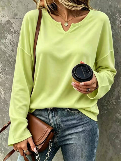 Women's V-Neck Pullover Sweatshirt – Loose Drop Shoulder Long Sleeve Basic Top