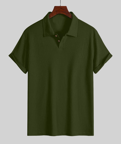 Mens Breathable Hollow Out Knit Polo Shirt