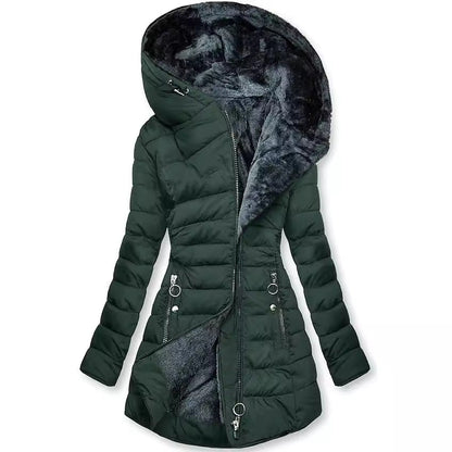 Women's Plush-Lined Hooded Long Puffer Coat