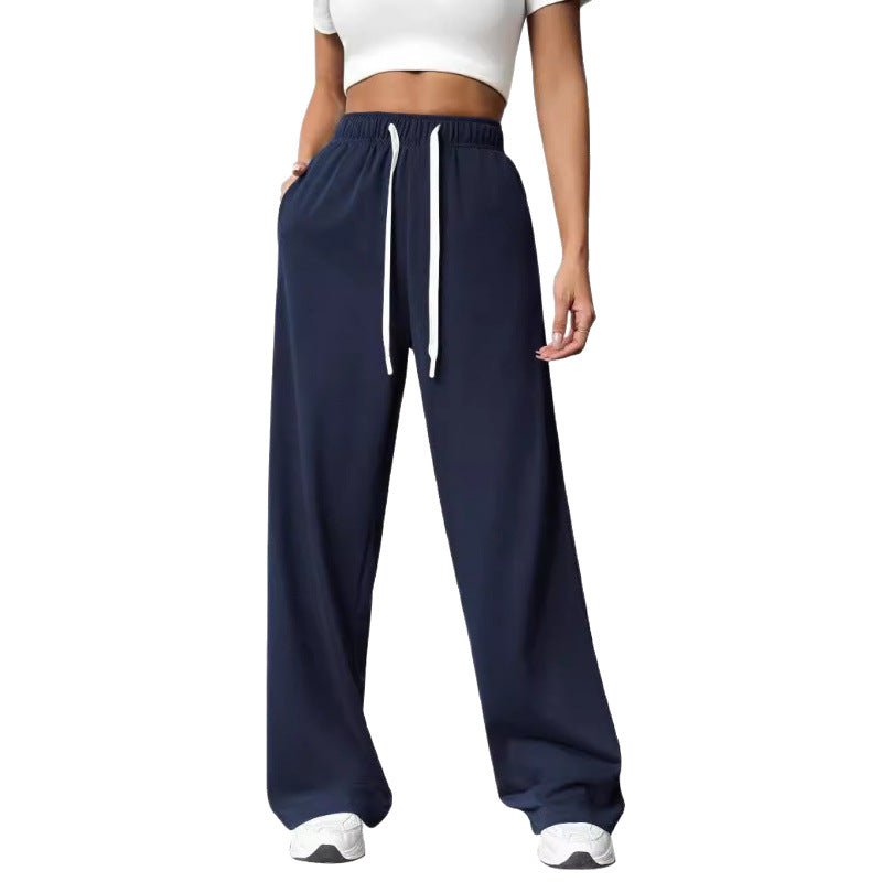 Women's Wide-Leg Sweatpants – Elastic Drawstring Waist Baggy Lounge Pants with Pockets