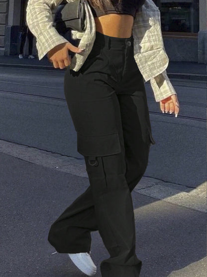 High-Waisted Cargo Pants for Women, Y2K Street Style Loose Fit with Multi Pockets