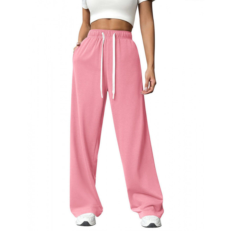 Women's Wide-Leg Sweatpants – Elastic Drawstring Waist Baggy Lounge Pants with Pockets