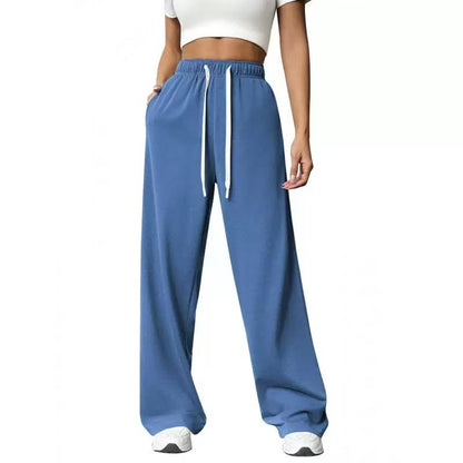 Women's Wide-Leg Sweatpants – Elastic Drawstring Waist Baggy Lounge Pants with Pockets