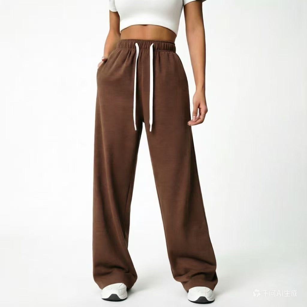 Women's Wide-Leg Sweatpants – Elastic Drawstring Waist Baggy Lounge Pants with Pockets