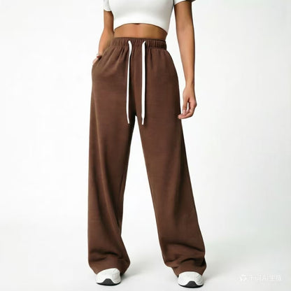 Women's Wide-Leg Sweatpants – Elastic Drawstring Waist Baggy Lounge Pants with Pockets