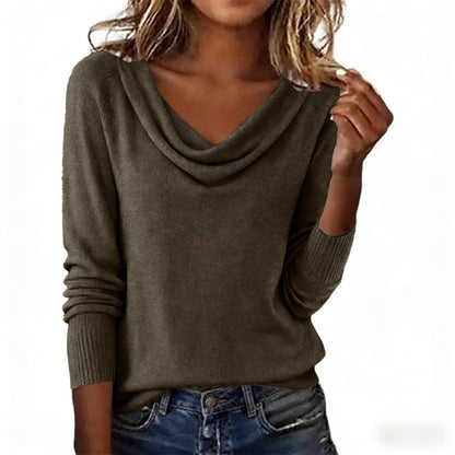 Women's Cowl Neck Long Sleeve Sweater – Lightweight Loose Knit Pullover Tunic Top