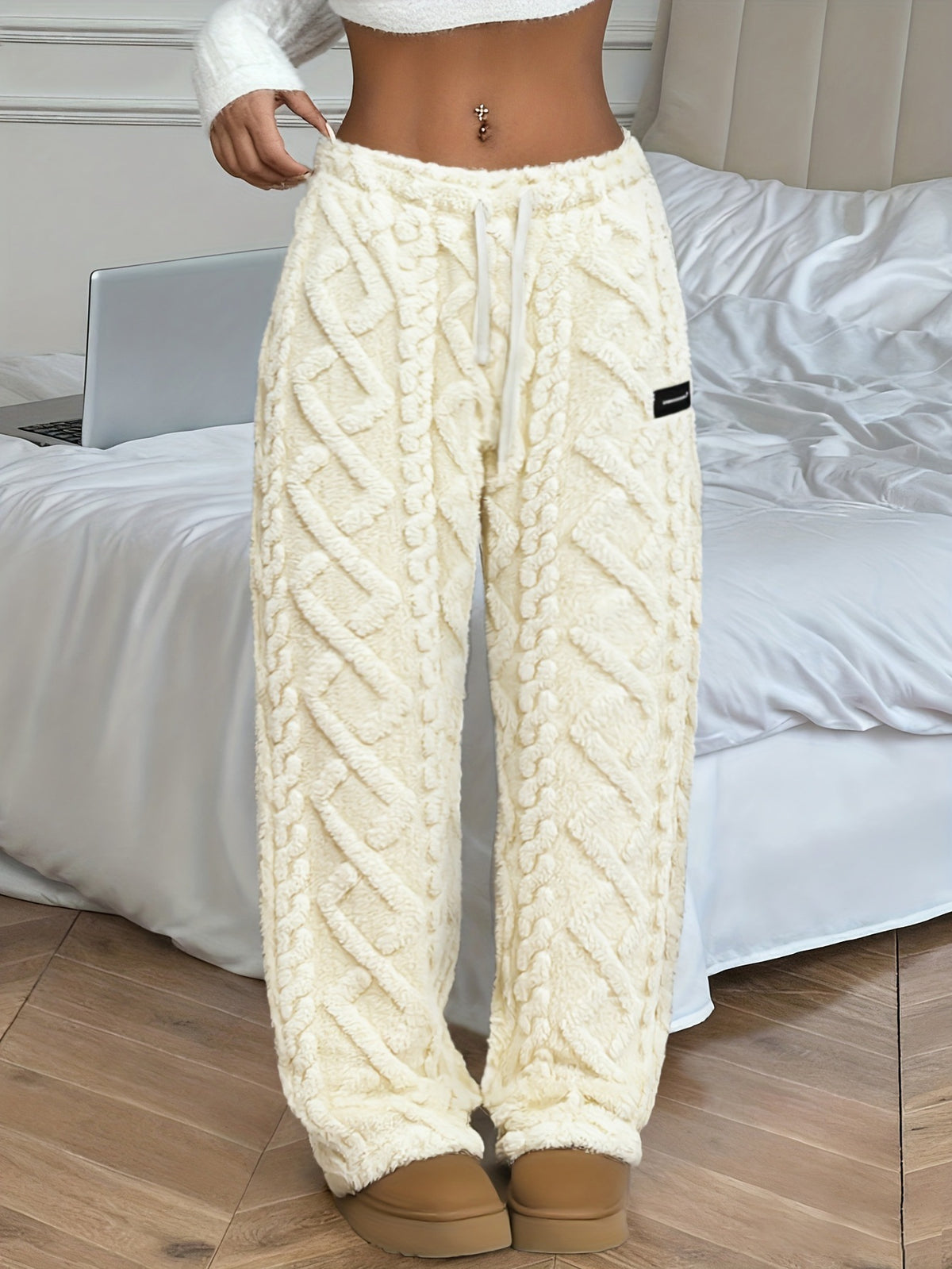 Women's Cable Knit Sherpa Fleece Hoodie & Joggers, Plus-Size 2-Piece Lounge Set