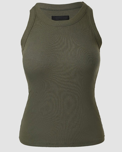 Round Neck Built-in Bra Ribbed Tank Top