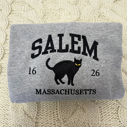 Salem Massachusetts Sweatshirt, Hocus Pocus Embroidered Sweatshirt or Hoodie for Halloween Season
