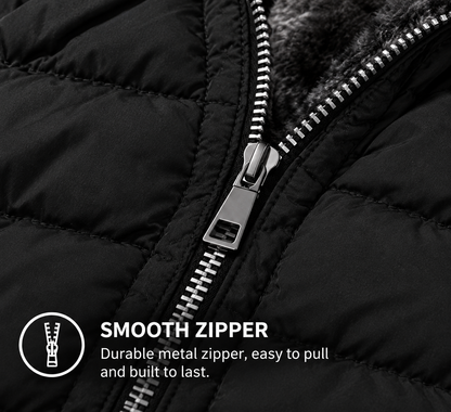 Women's Plush-Lined Long Puffer Coat with Hood – Warm Quilted Winter Parka with Zip Pockets, Hip-Covering Longline Outerwear