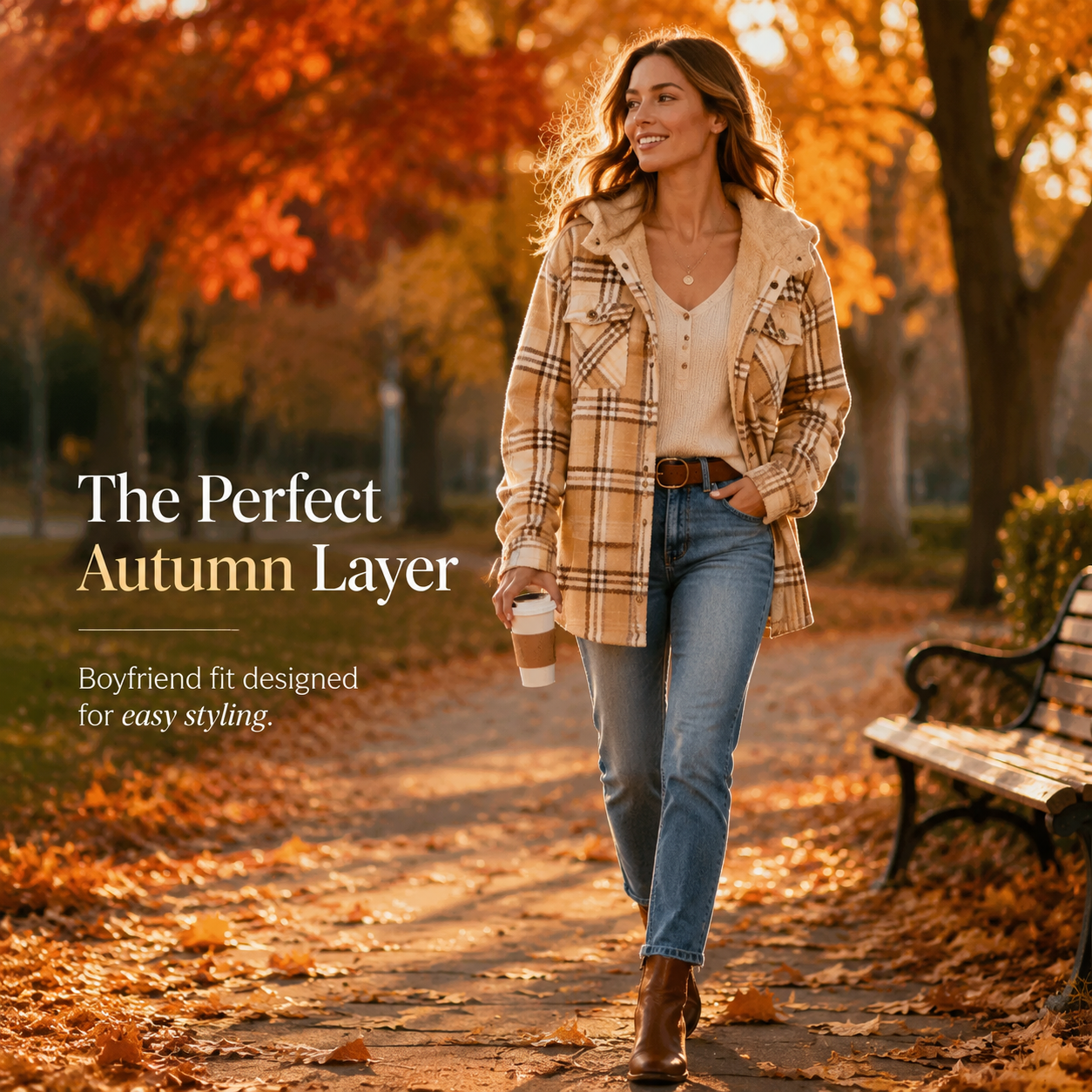 Women's Plaid Shacket Jacket - Hooded & Warm