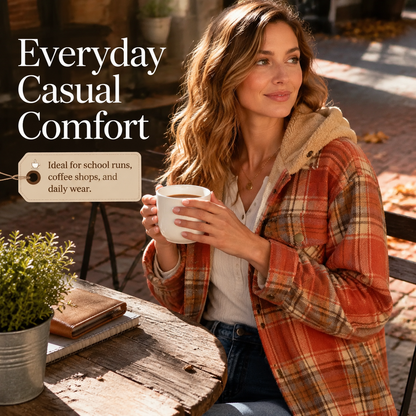 Women's Plaid Shacket Jacket - Hooded & Warm