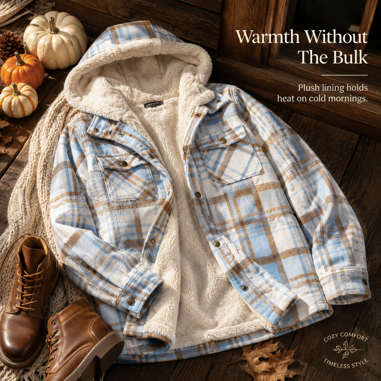 Women's Plaid Shacket Jacket - Hooded & Warm