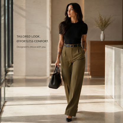 Women’s High-Waisted Suit Pants with Flowy Straight Leg