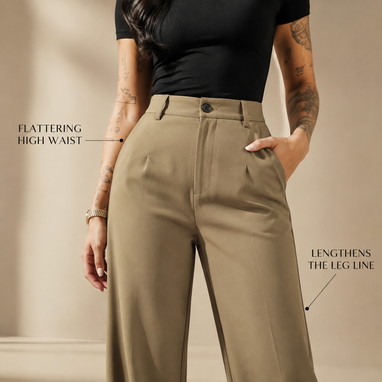 Women’s High-Waisted Suit Pants with Flowy Straight Leg