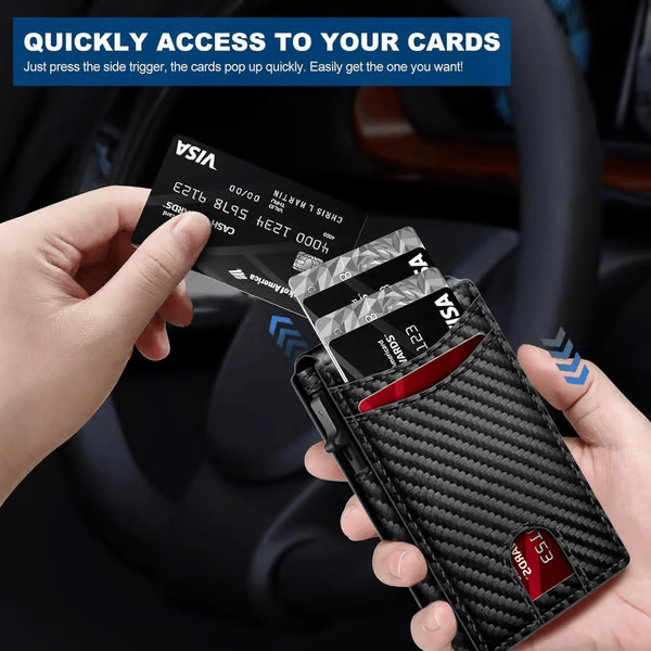💼🔒Premium Aluminum RFID Blocking Minimalist Wallet for Men - Pop-Up Card Access, ID Window
