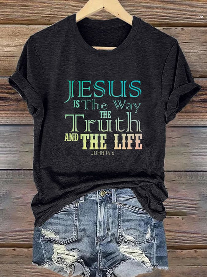 Women's Casual Christian Faith Letters Printed Round Neck Short Sleeve T-Shirt