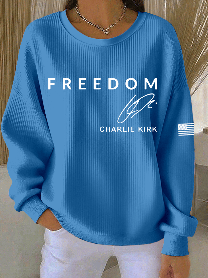 Women's Freedom Print Knitted Crew Neck Long Sleeve Top
