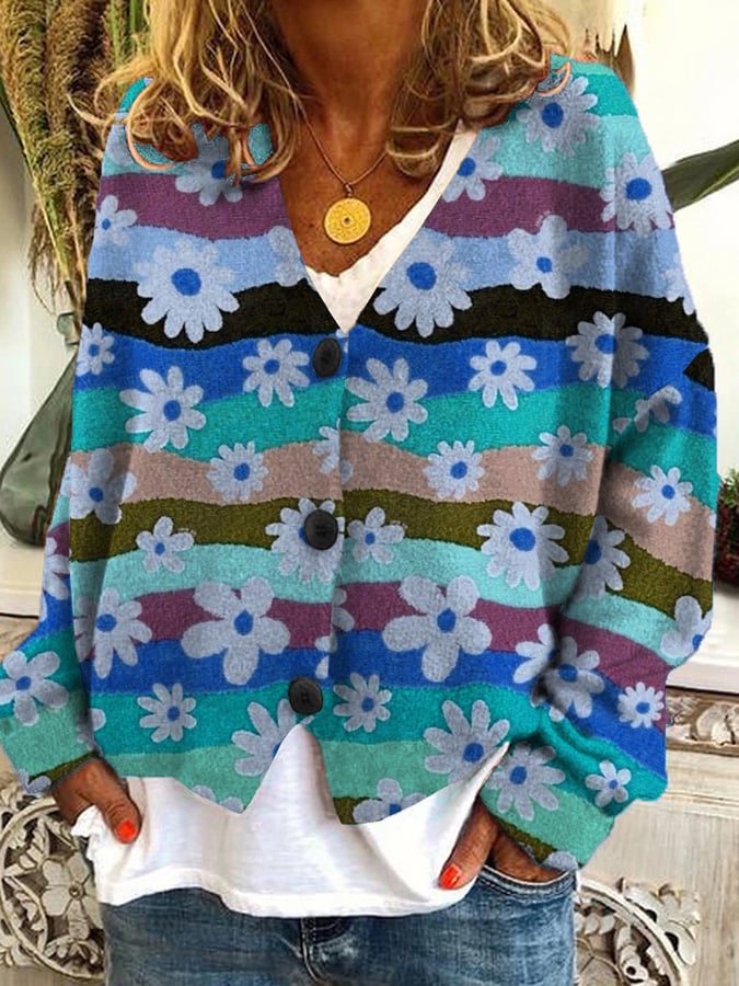 Vintage Check Print Casual Loose Button Flannel Cardigan