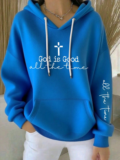 Women's God Is Good All The Time Print Casual Hooded Sweatshirt