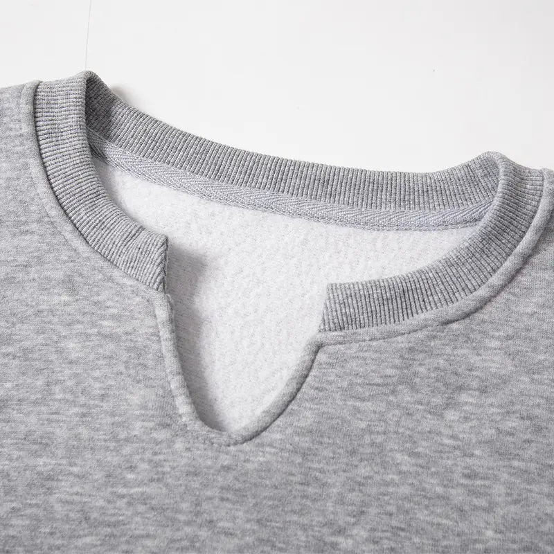 Women's V-Neck Pullover Sweatshirt – Loose Drop Shoulder Long Sleeve Basic Top