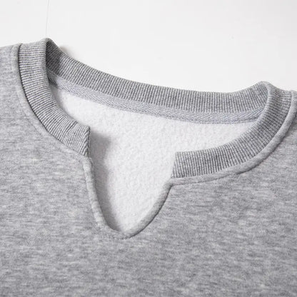 Women's V-Neck Pullover Sweatshirt – Loose Drop Shoulder Long Sleeve Basic Top