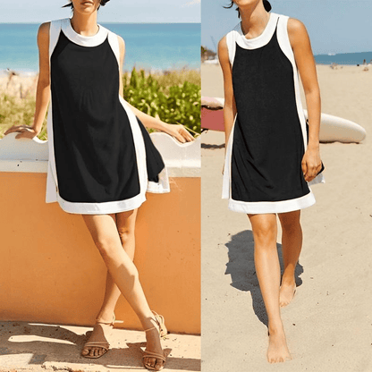 💃Women's 2-Piece Sets Color Block Crewneck Sleeveless Top + Skirt & Shorts w/ Pockets ✨BUY 2 FREE SHIPPING