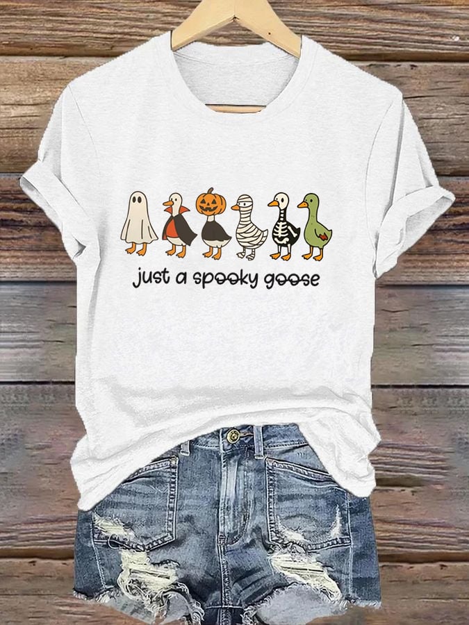 Women's Just a Spooky Goose Print Casual T-Shirt