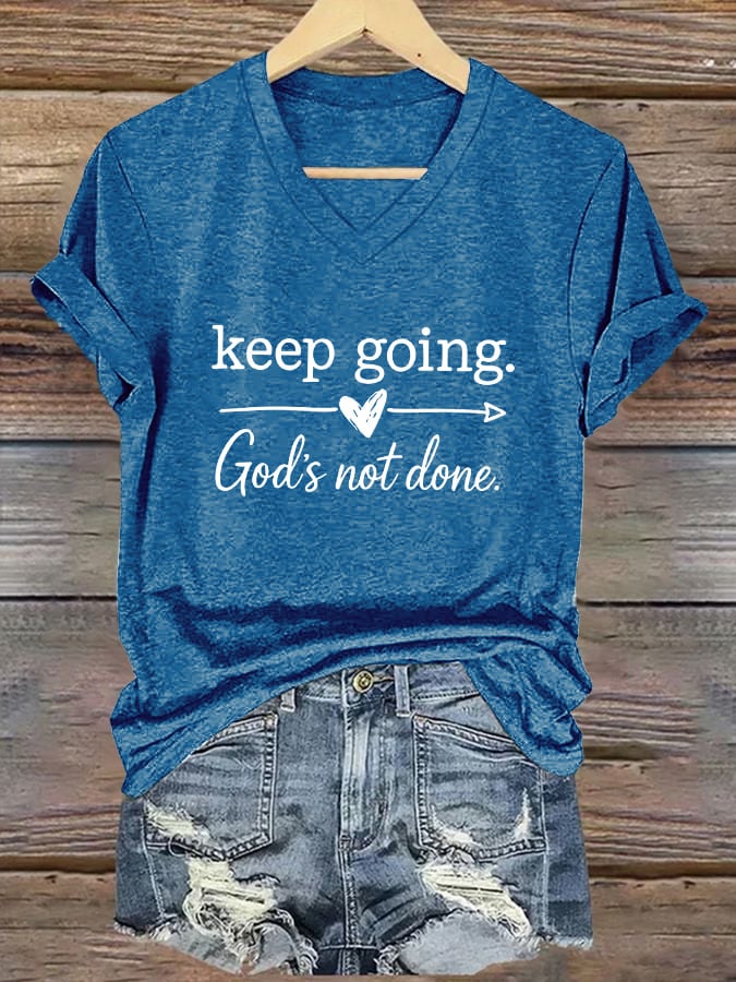Women's Casual Christian Faith Graphic Print V-Neck Short Sleeve T-Shirt