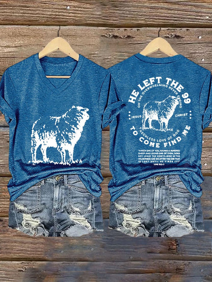 Women's He Left 99 to Come Find Me Print Round Neck T-Shirt