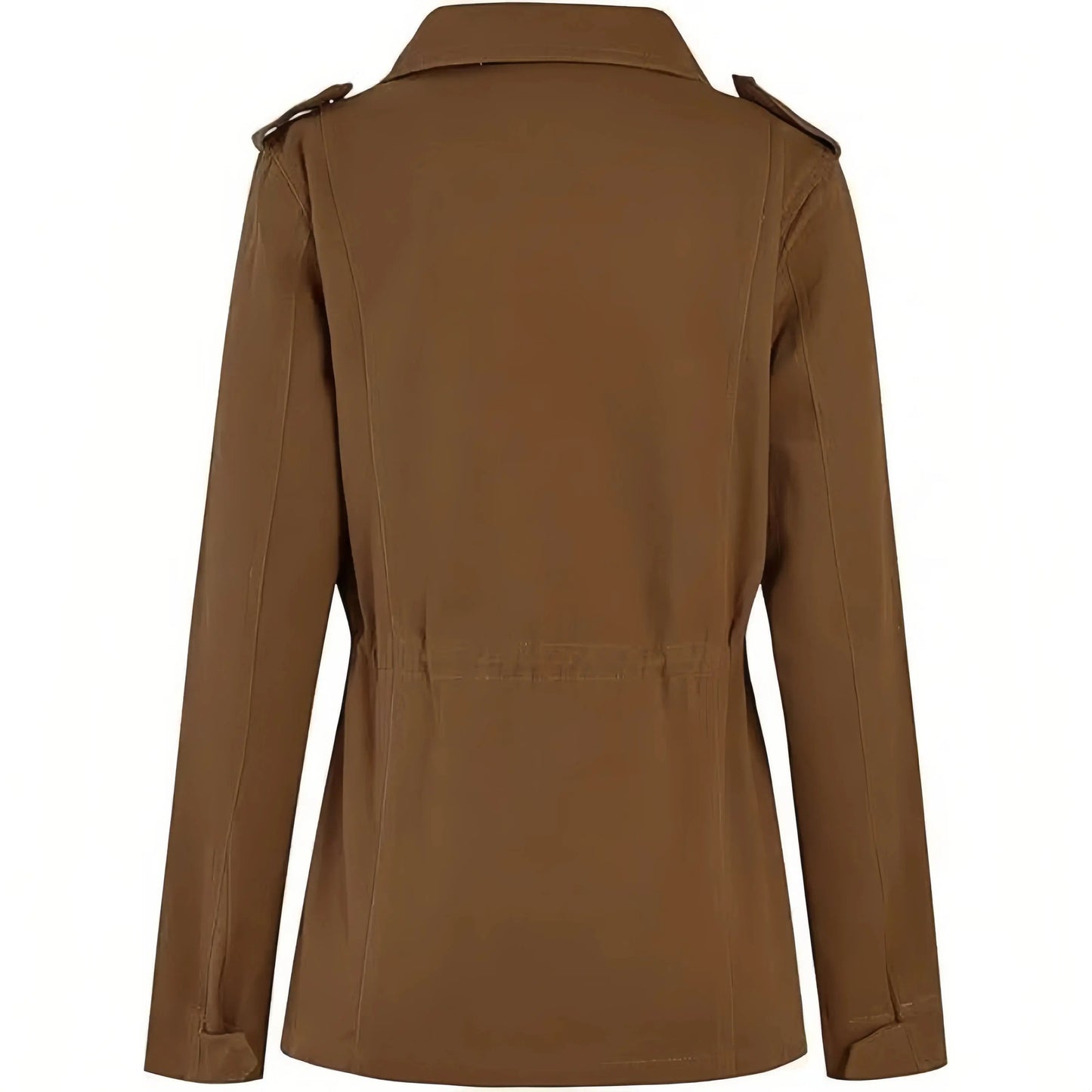 Women's Cotton Military Jacket, Lightweight Utility Field Coat with Four Flap Pockets, Hidden Zip and Adjustable Waist Drawstring, XS-XXL